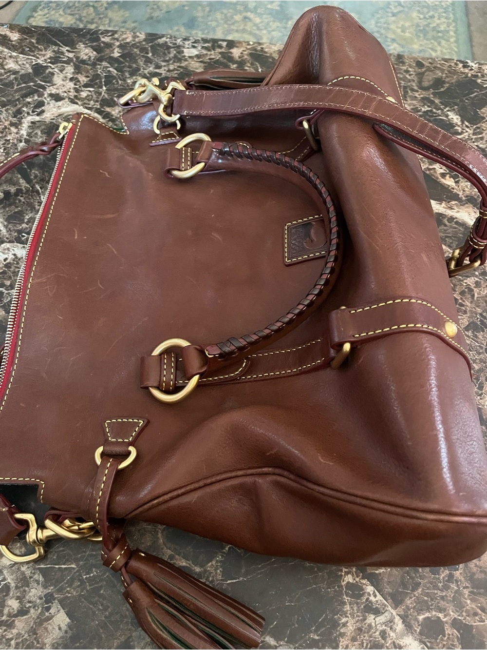 Dooney & Bourke large Chestnut Brown Leather Florentine satchel bag EUC - Picture 11 of 15